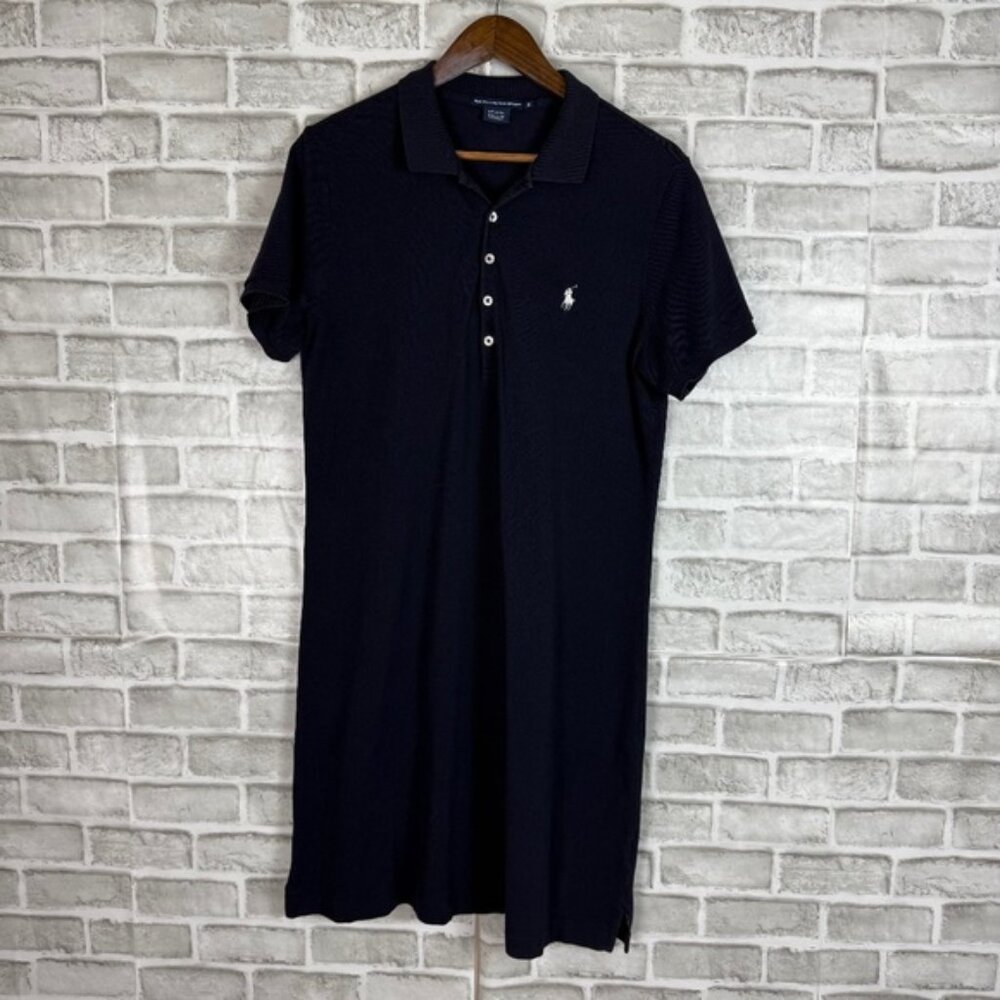 Ralph Lauren Sport Navy Blue Collared Midi Shirt Dress Womens XL ALL Cotton